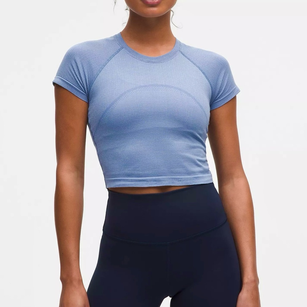 Lululemon Cropped Swiftly Oasis Blue Short Sleeve Shirt